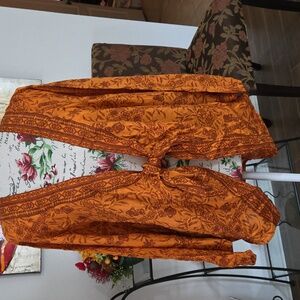 BCBGMaxAzria Orange Floral Tie-Front Cardigan 100% Silk